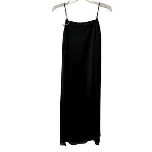 NWT Shwin Black Satin V Neck Long Maxi Cami Whimsigoth Slip Dress Chiffon Hem M